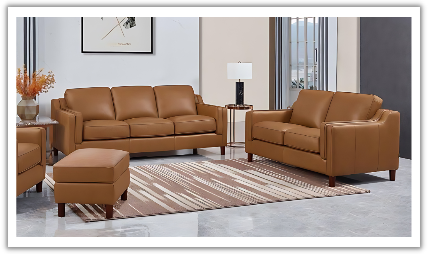 Bella Leather Living Room Set With Box Cushion-Jennifer Furniture