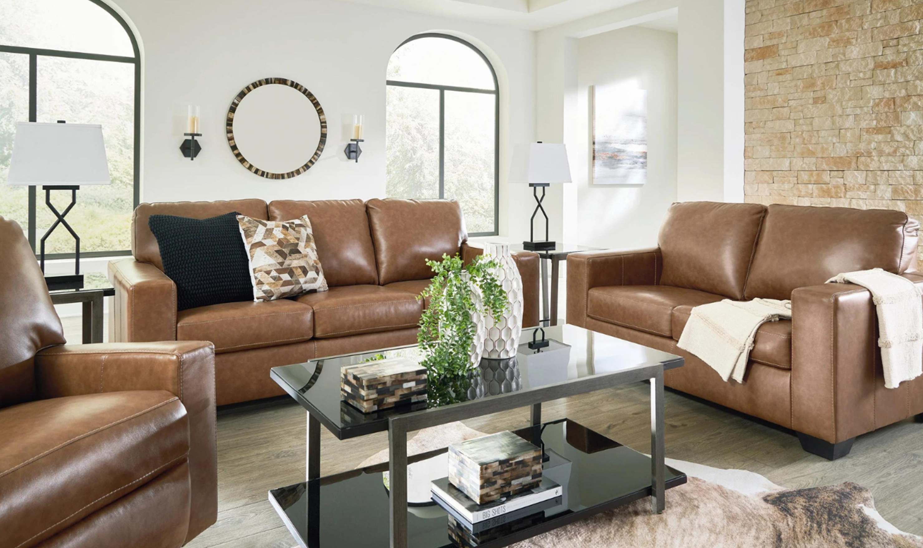 Modern Heritage Bolsena Caramel Leather Living Room Set (2 Pieces / 3 Pieces)