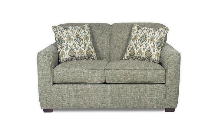 Craftmaster Stacey Gray Fabric Loveseat in Wooden Finish with 2 Pillows- Jennifer Furniture