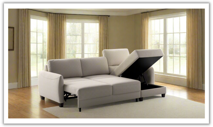 Luonto Delta L-shaped Fabric Sectional Sleeper with storage-Jennifer Furniture