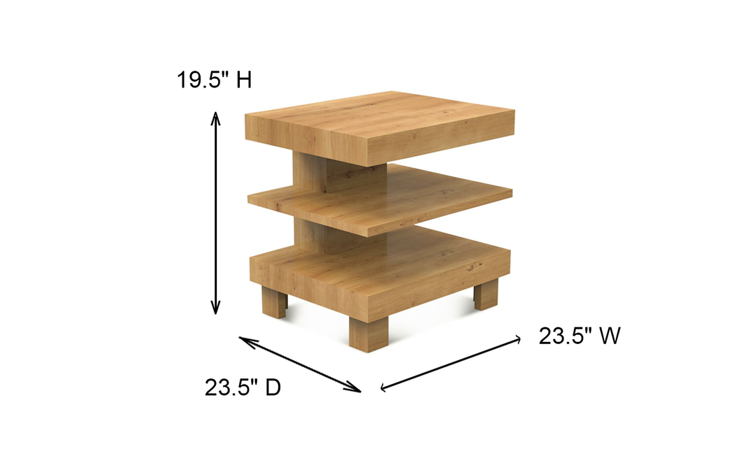 HTD Flagstaff Three-Tier Shelf Side Table in Natural Distressed Oak