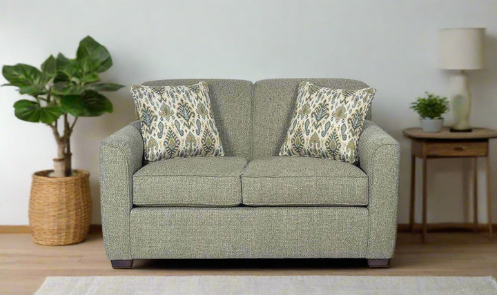 Craftmaster Stacey Gray Fabric Loveseat in Wooden Finish with 2 Pillows- Jennifer Furniture