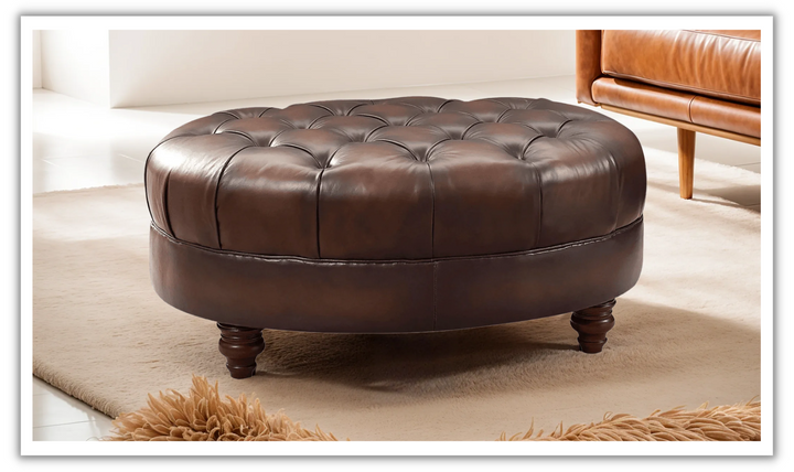 Newport Leather Ottoman With Wooden Legs-Jennifer Furniture