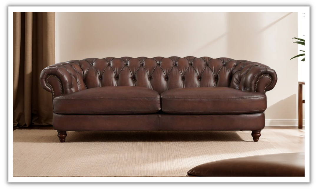 Newport Leather 2-Seater Sofa With Wooden Legs-Jennifer Furniture