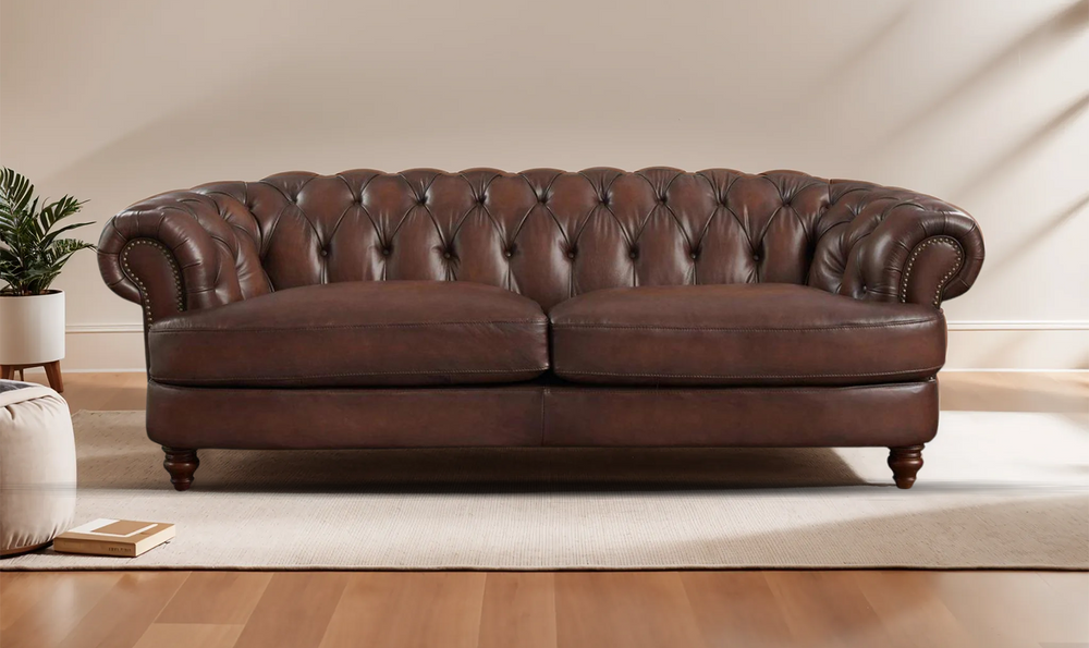 Newport Leather 2-Seater Sofa With Wooden Legs-Jennifer Furniture