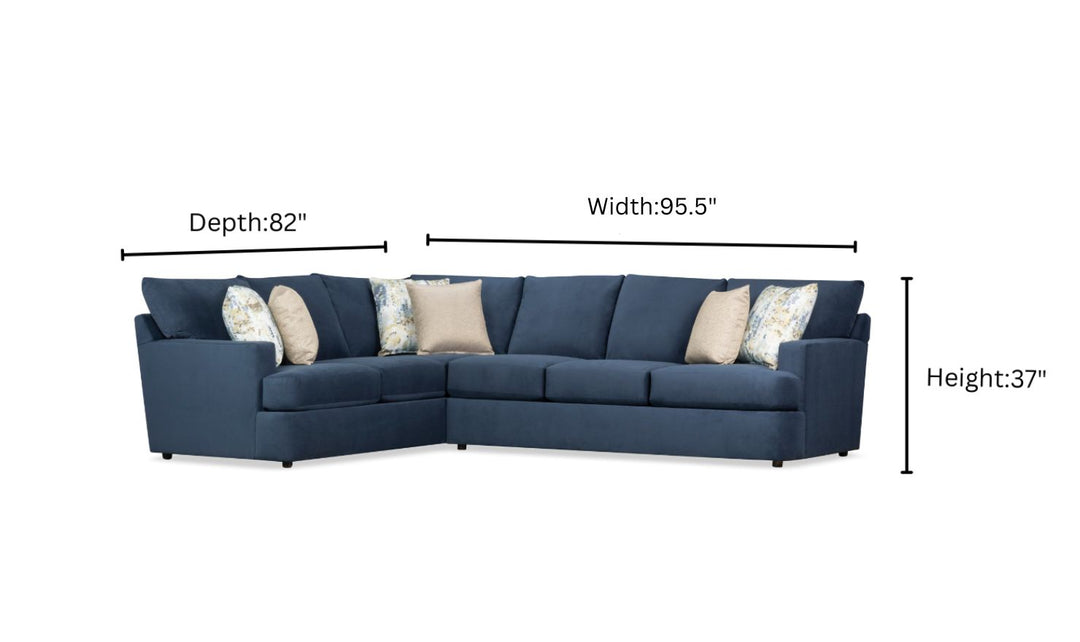 Klaussner Oliver 2-Piece L-Shaped Fabric Sectional Sofa in Blue