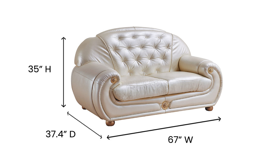 ESF Italia Giza Leather Tufted Back Loveseat In Beige