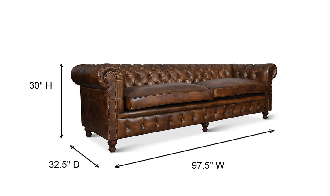 HTD Essex Chesterfield 3-Seater Tufted Sofa in Antique Whiskey Leather