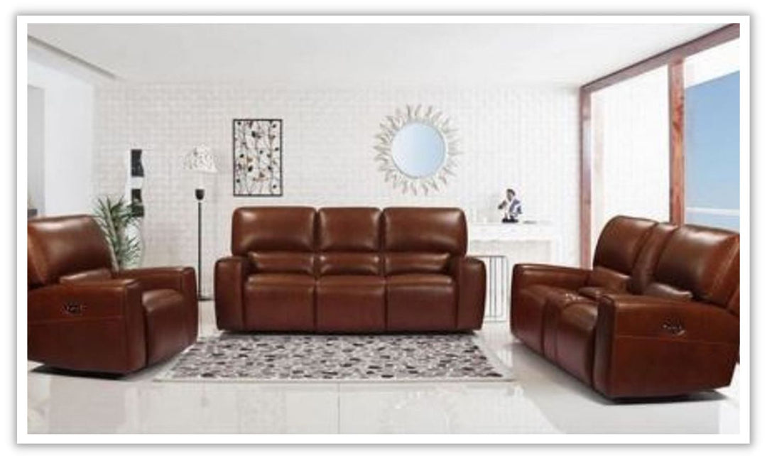 Leather Italia Broadway Power Reclining Living Room Set in Brown