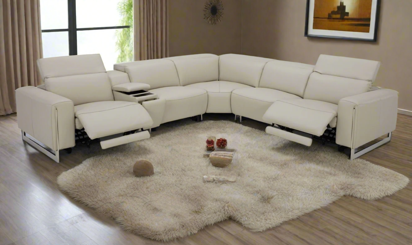 Gio Italia Latitude Hudson 6PC Leather Power Recliner Sectional Sofa