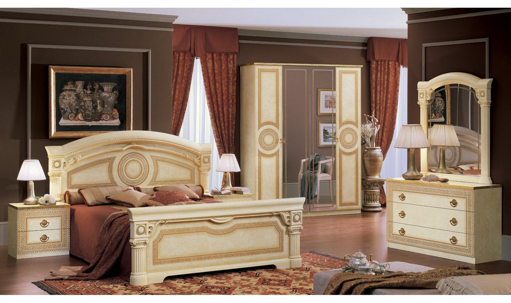 Aida Bed Ivory W/Gold Trim-Beds-Jennifer Furniture