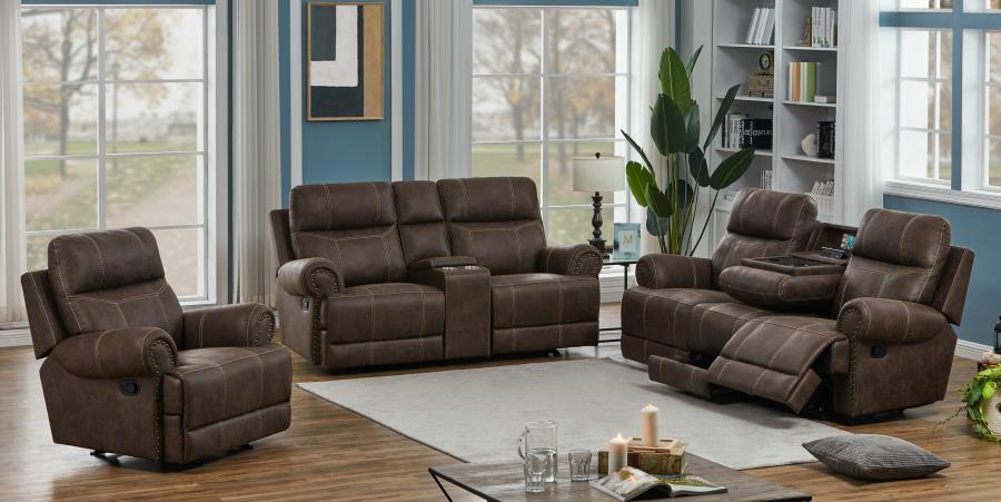 Brixton Fabric Dual reclining sofa with Storage - Jennifer Furniture