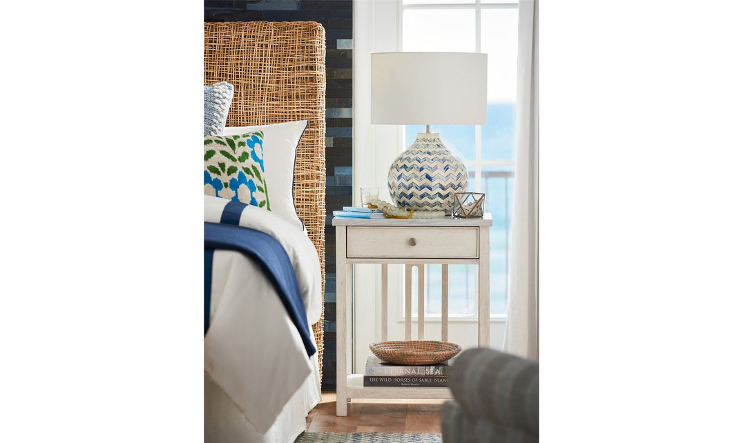 ESCAPE COASTAL LIVING HOME BEDSIDE TABLE WITH STONE TOP-End Tables-Jennifer Furniture