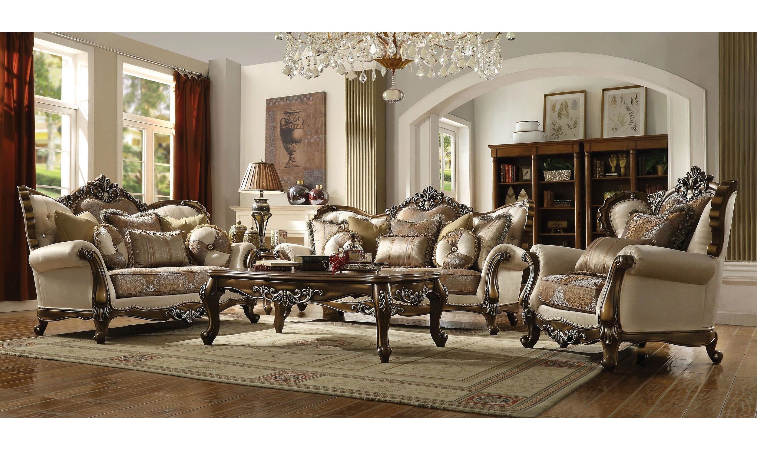 ACME Furniture Latisha 3-Seater Tan/Antique Oak Sofa
